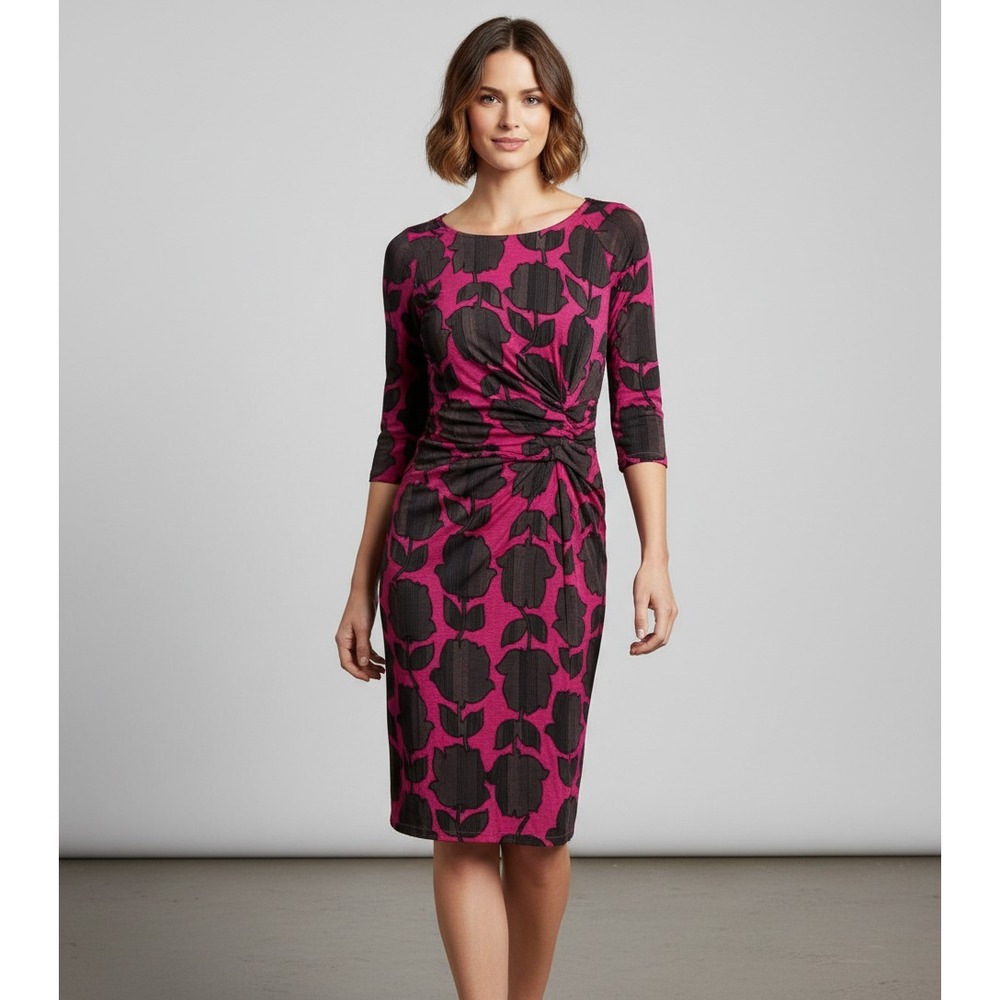 Boden 8 Dress Pink Floral Faux Wrap Office Siren Maximalist Artsy Indie Dopamine